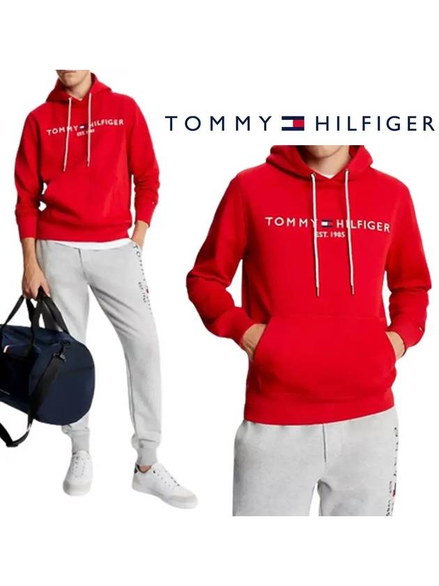 타미힐피거 로고 1985 자수 탑 후드티셔츠 레드