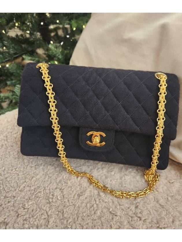 샤넬 코튼 금장 더블플랩 숄더백