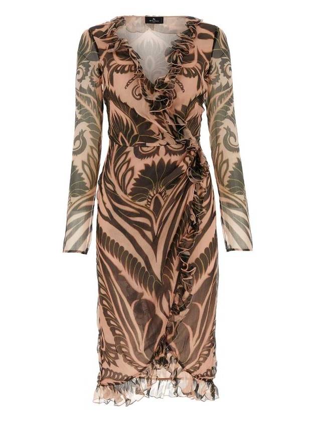 Etro 그래픽 프린트 러플 디테일 미디 드레스