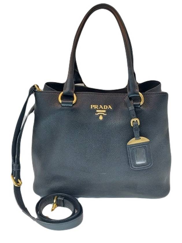 프라다 PRADA 비텔로 피닉스 블랙 레더 금장로고 토트백 숄더백 1BA058