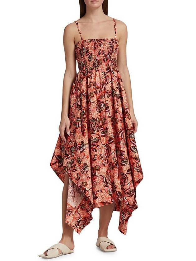 여성 Adriana 컷 아웃 스모크 비대칭 맥시 드레스 오렌지 로즈 멀티 Women Adriana Cut Out Smocked Asymmetric Maxi Dress Orange rose Multi