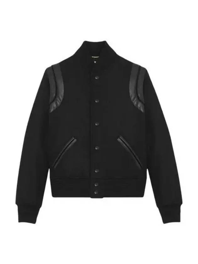 W 생로랑 울 바시티 자켓 블랙 W Saint Laurent Wool Varsity Jacket Black