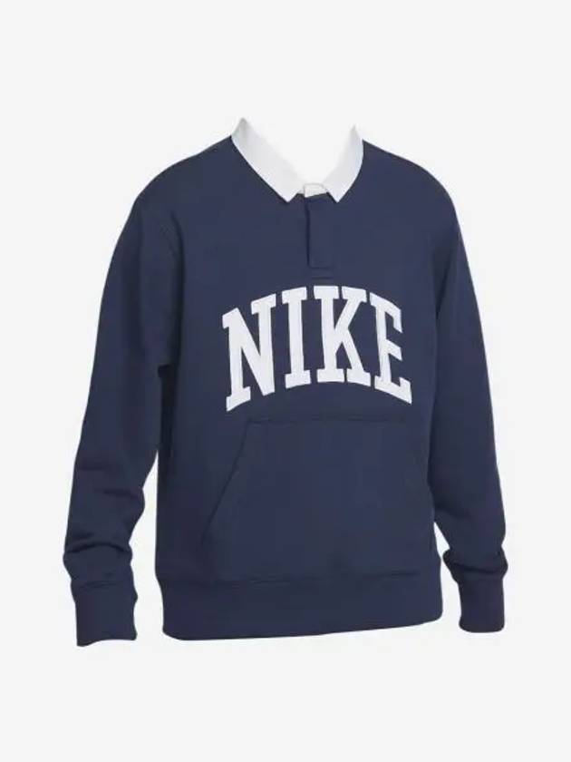 나이키 클럽 플리스 롱슬리브 플리스 폴로 미드나잇 네이비 아시아 Nike Club Fleece Long Sleeve Fleece Polo Midnight Navy Asia