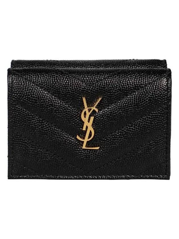 생로랑 모노그램 스냅 버튼 미니 반지갑 블랙 금장