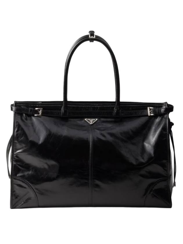 프라다 트라이앵글 로고 레더 토트 백 블랙