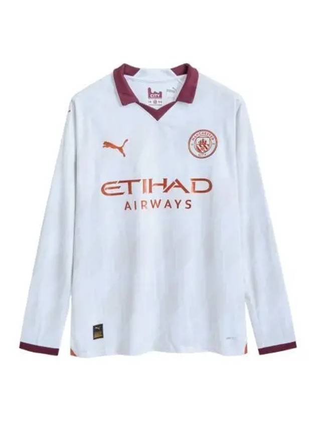 푸마 맨체스터 시티 2023 24 어웨이 롱슬리브 저지 화이트 오베르진 논 마킹 버전 Puma Manchester City 2023 24 Away Long Sleeve Jersey White Aubergine Non Marking Ver.