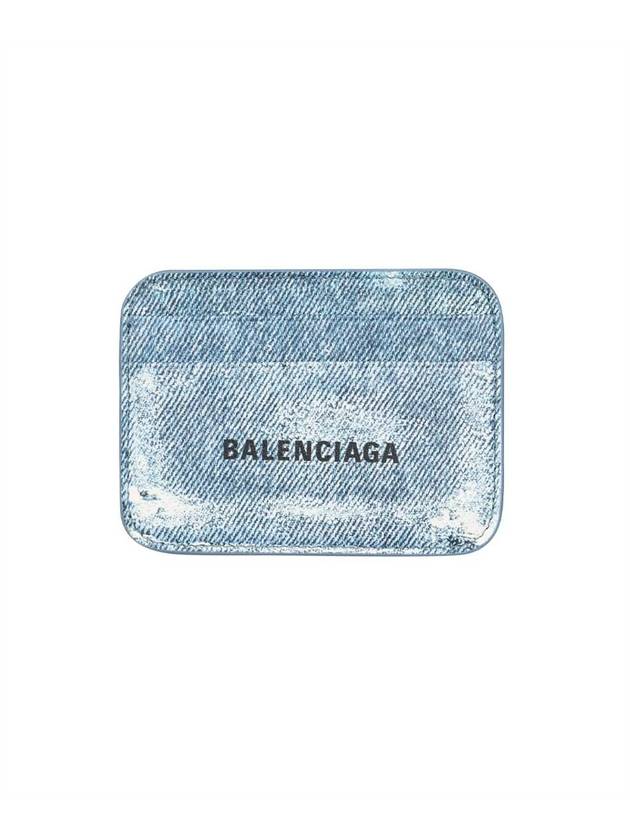 발렌시아가 로고 데님 프린트 나파 램스킨 카드 지갑 블루