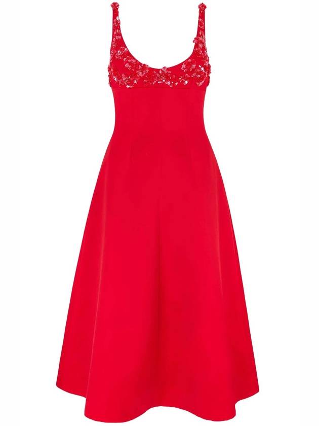 ABELLA EMBELLISHED DRESS IN BRIGHT RED DOPPIO SATIN