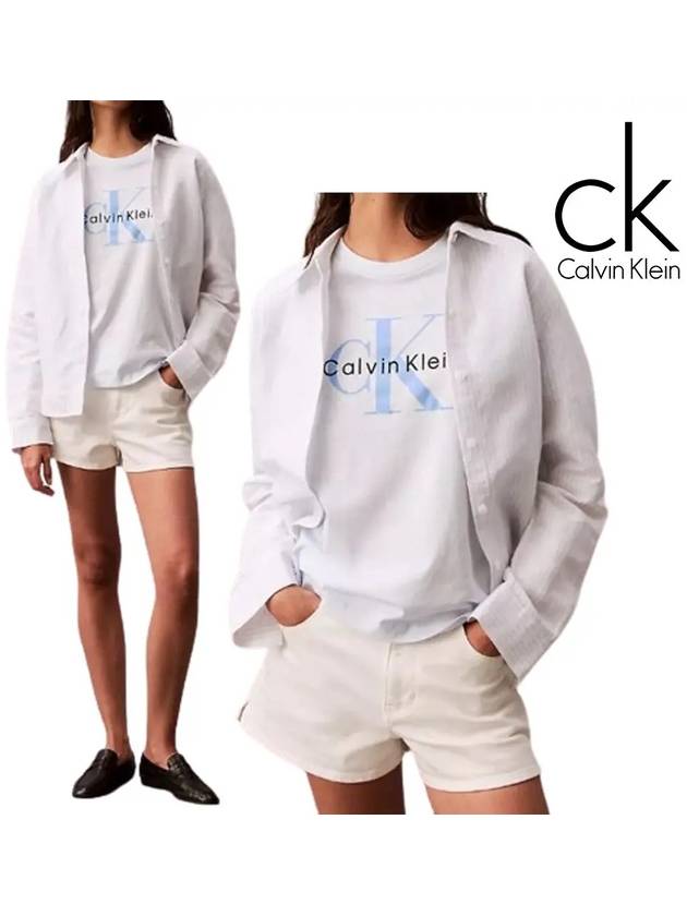 캘빈클라인 반팔 여성 큰로고라지 박시 탑 티셔츠 라이트블루