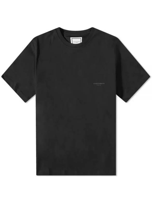 우영미 백 패치 로고 코튼 레더 반팔 티셔츠 블랙