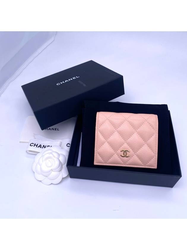 샤넬 클래식 똑딱이 반지갑 캐비어 베이지핑크 금장 AP3178