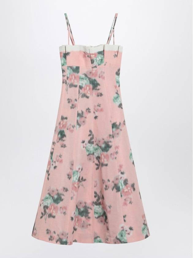 Pink Taffeta Midi Dress With Ruffles