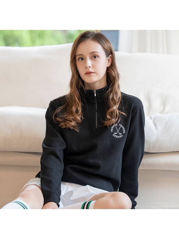 트리메르 심플 원형 자수 반집업 UNISEX BLACK TMFHZ60209