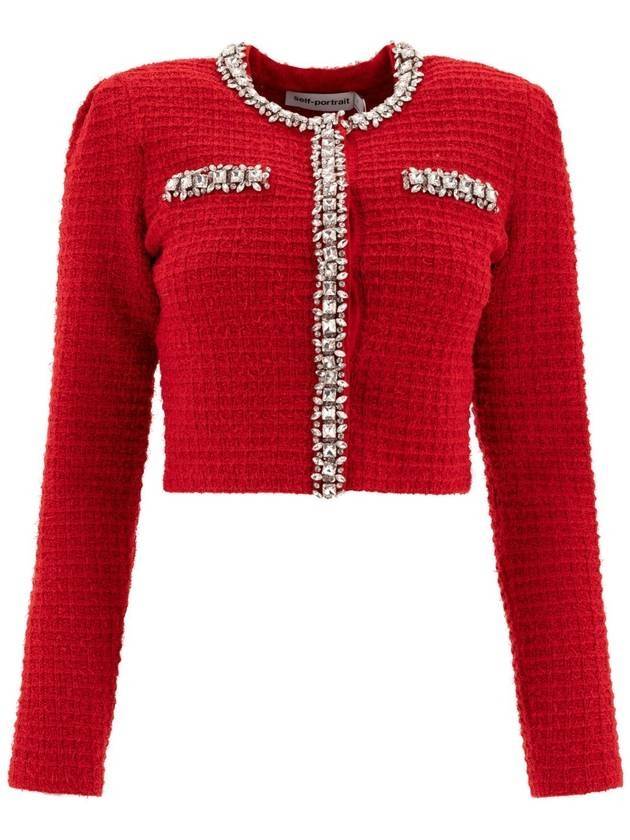 셀프 포트레이트 텍스처드 니트 가디건 레드