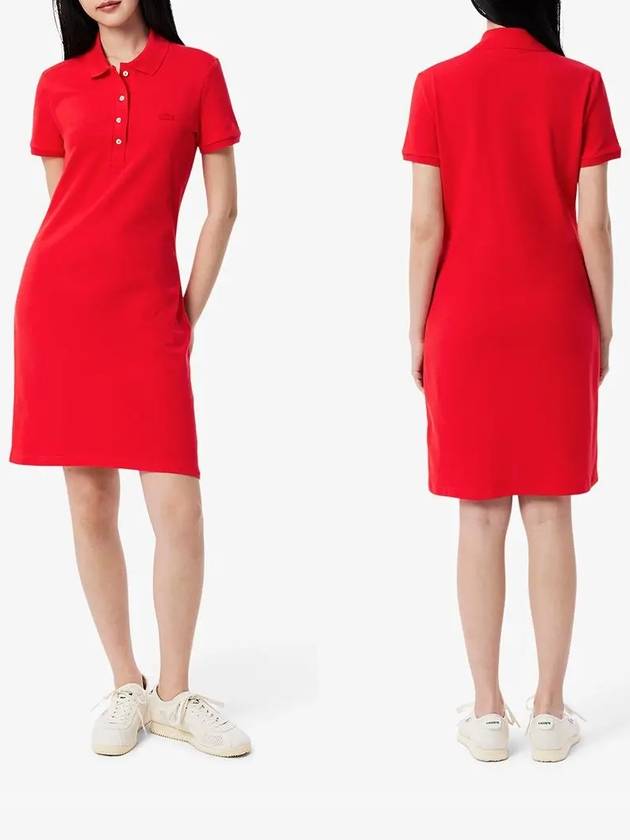 라코스테 원피스 미니 피케 폴로 드레스 레드