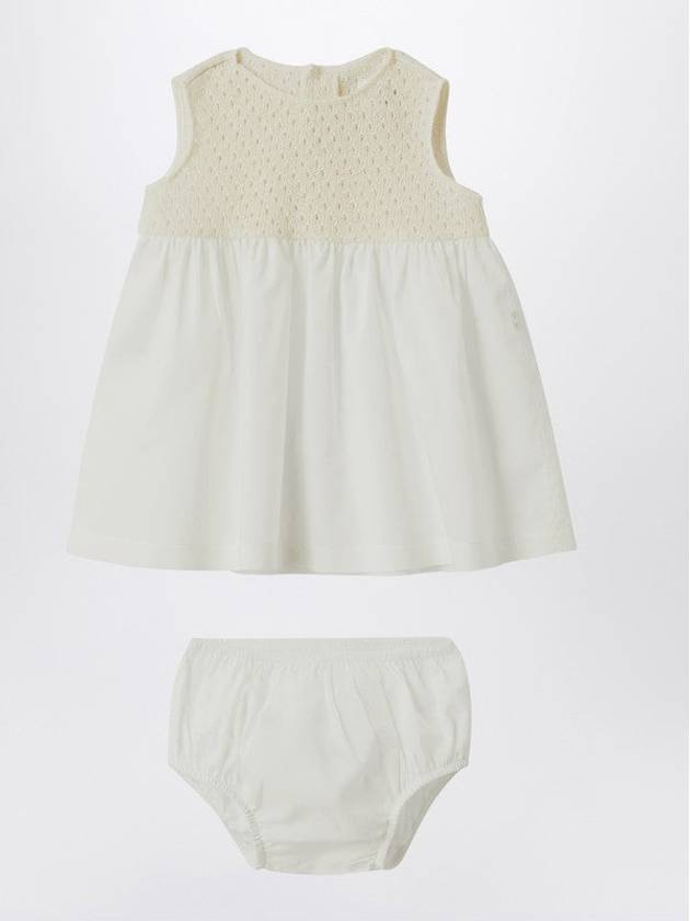 Cream-colored Openwork Knit Dress With Voile