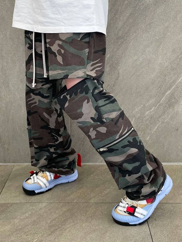 컷 오버 지퍼 팬츠 카모