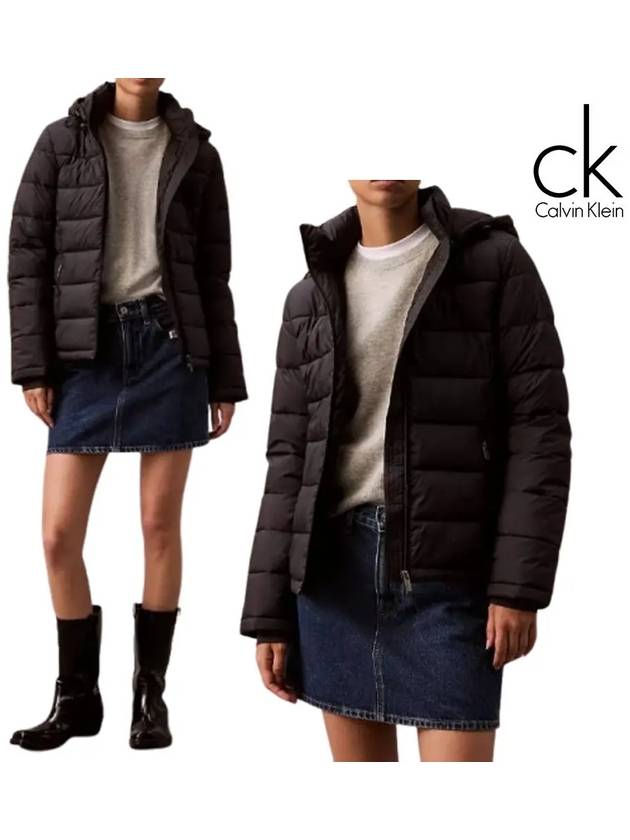 캘빈클라인 패딩 여성 지퍼 클로저 탑 후드 자켓 블랙