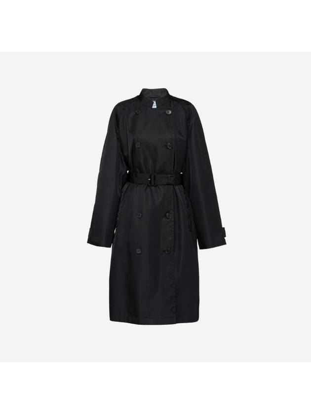 프라다 리나일론 더블 브레스티드 벨티드 웨이스트 레인코트 블랙