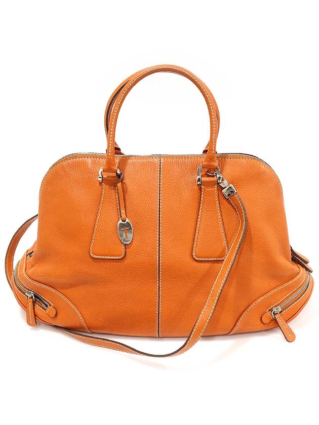 Tod’s 토즈 오렌지 레더 은장 사이드 지퍼 토트 2WAY