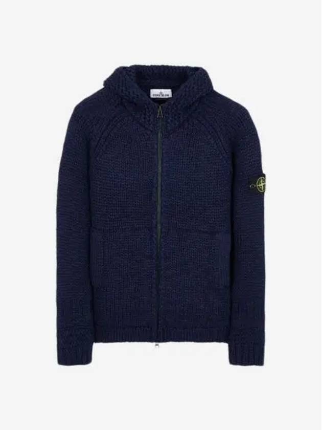 스톤 아일랜드 544D4 핸드메이드 필 후드 니트 가디건 네이비 블루 22FW Stone Island 544D4 Handmade Feel Hooded Knit Cardigan Navy Blue 22FW