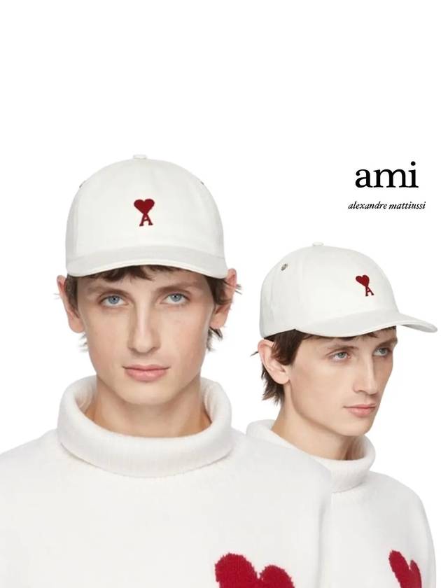 아미 개버딘 빨간 A하트 로고 볼캡 야구 모자 아이보리