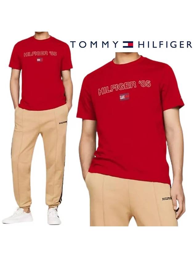 타미힐피거 반팔 로고 85 그래픽 탑 티셔츠 레드