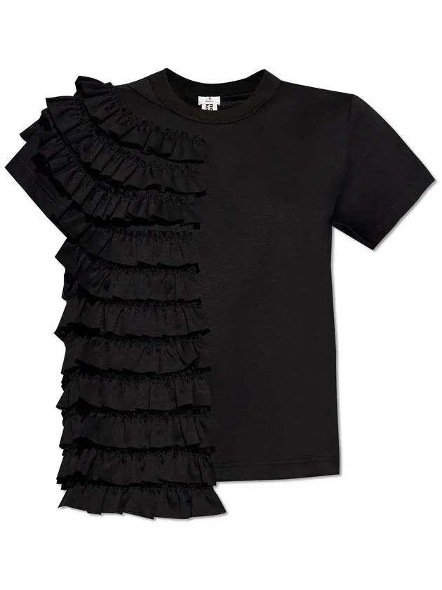 Noir Kei Ninomiya 러플 디테일 비대칭 티셔츠 3MT004S24_1BLACK