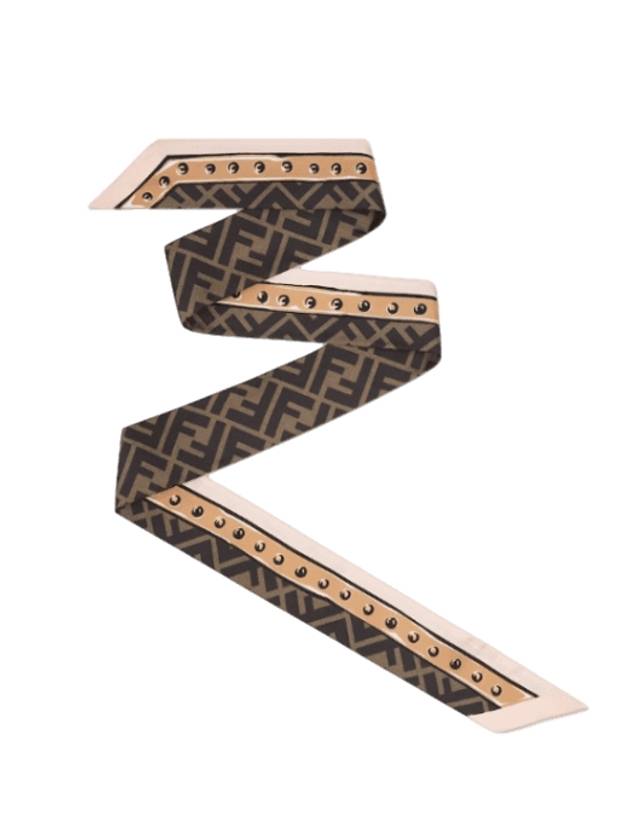 펜디 FF 로고 프린트 실크 머플러 브라운