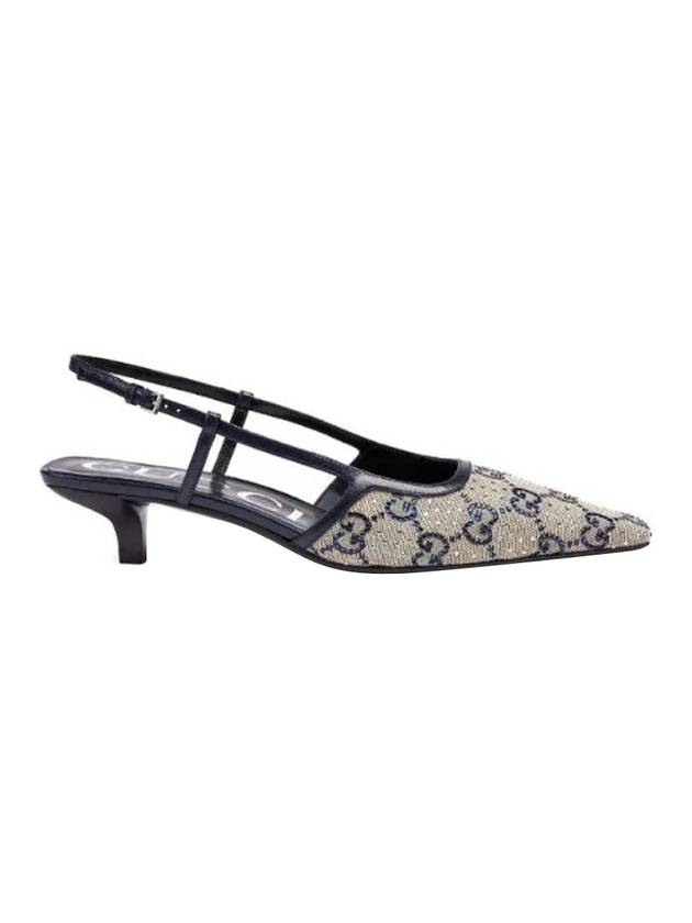 구찌 GG 슈프림 캔버스 슬링백 힐 블루 베이지