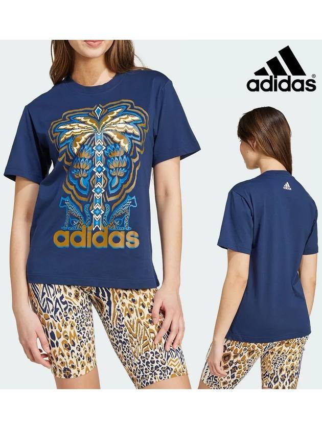 아디다스 반팔 여성 폼리오 콜라보 탑 티셔츠 나잇인디고