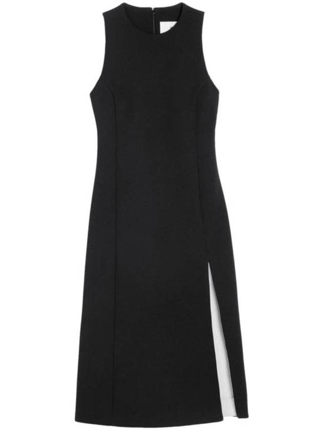 아미 크루넥 사이드 슬릿 미디원피스 블랙