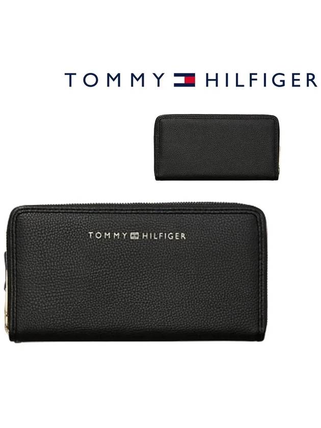 타미힐피거 여성 TJ 스트라이프 지퍼 지갑 블랙
