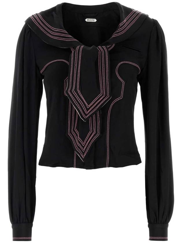 25SS Bode 블랙 실크 Seafarer 셔츠 WRF24SH007 블랙