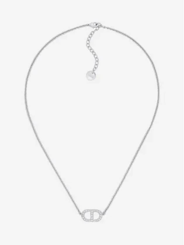 W 디올 쁘띠 CD 네클리스 실버 피니쉬 메탈 화이트 크리스탈 W Dior Petit CD Necklace Silver Finish Metal White Crystals