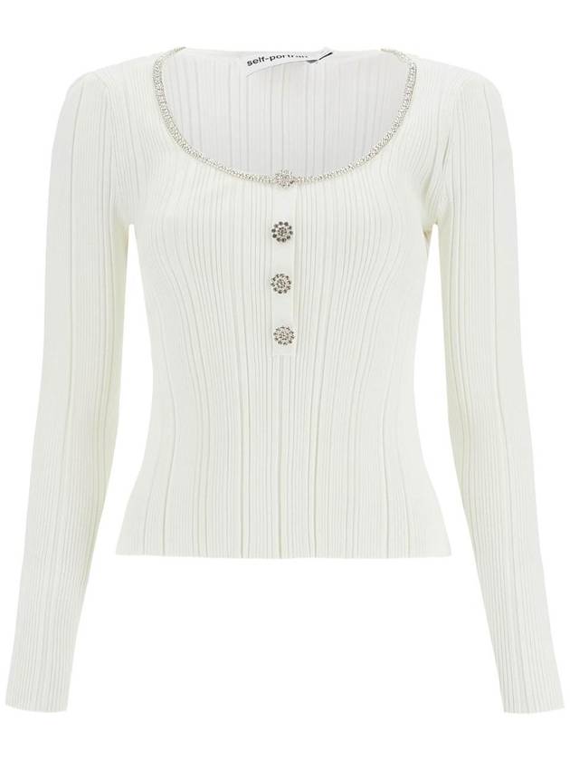 SELF PORTRAIT knit top with crystals embell AW24 180TA W WHITE