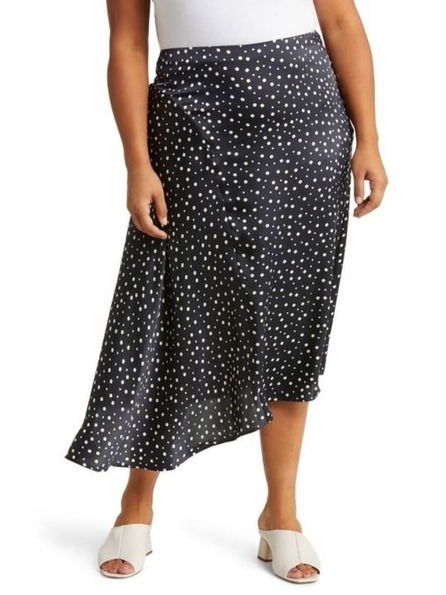 VINCE 빈스 폴카 도트 드레이프 샤르뫼즈 스커트 치마 DEEP MARINE