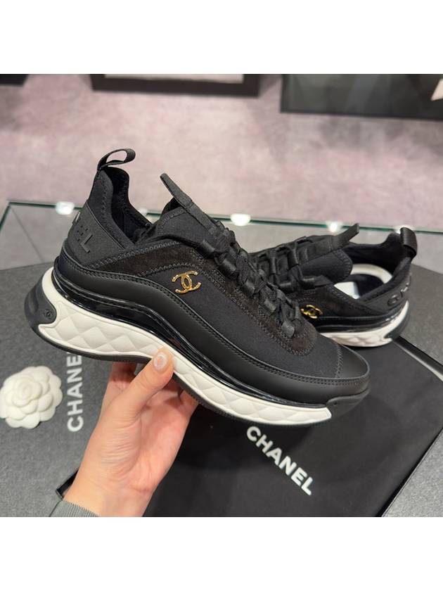 여성 샤넬 믹스드파이버 스니커즈 카프스킨 블랙 금장 CC