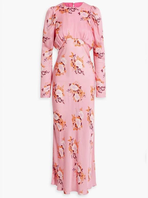 NB07 레 레버리즈 여성 원피스 Pleated floral print silk crepe de chine maxi dress