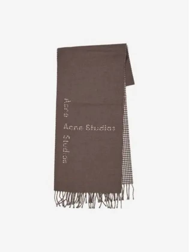 아크네 스튜디오 울 프린지 로고 프린트 체크 스카프 토프 그레이 Acne Studios Wool Fringe Logo Print Check Scarf Taupe Grey