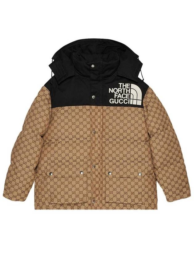 구찌 x 더 노스페이스 GG 모노그램 패딩 코트 베이지 에보니 블랙