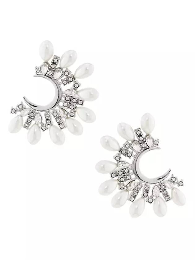 실버톤 모조 진주 크리스탈 C형 귀걸이 Silvertone Imitation Pearl & Crystal C Shaped Earrings