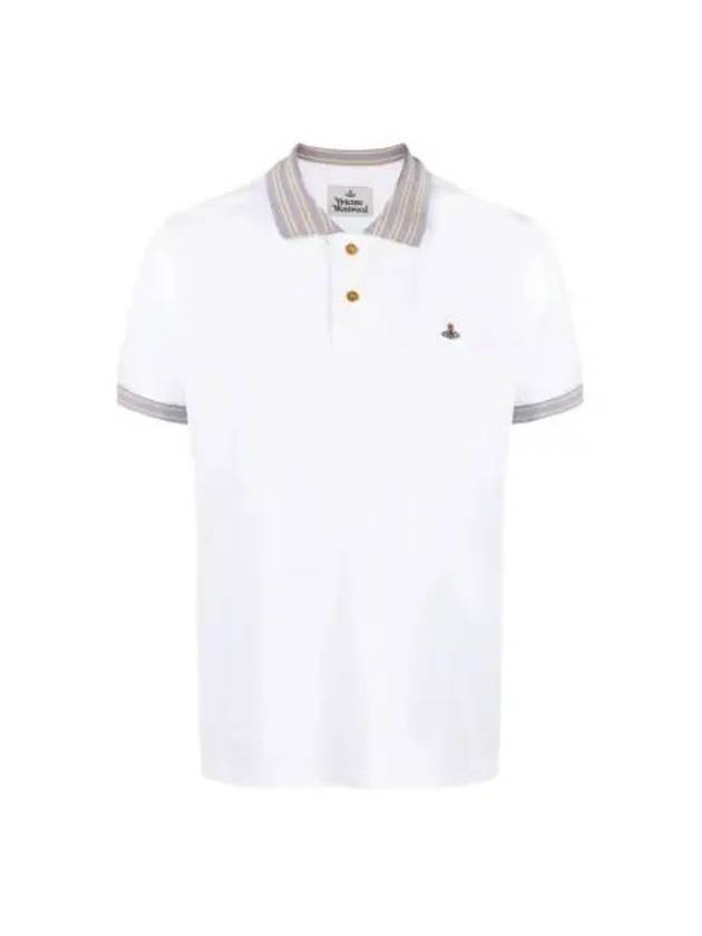 비비안 웨스트우드 오브 로고 폴로 스트라이프 칼라 화이트 Vivienne Westwood Orb Logo Polo Stripe Collar White
