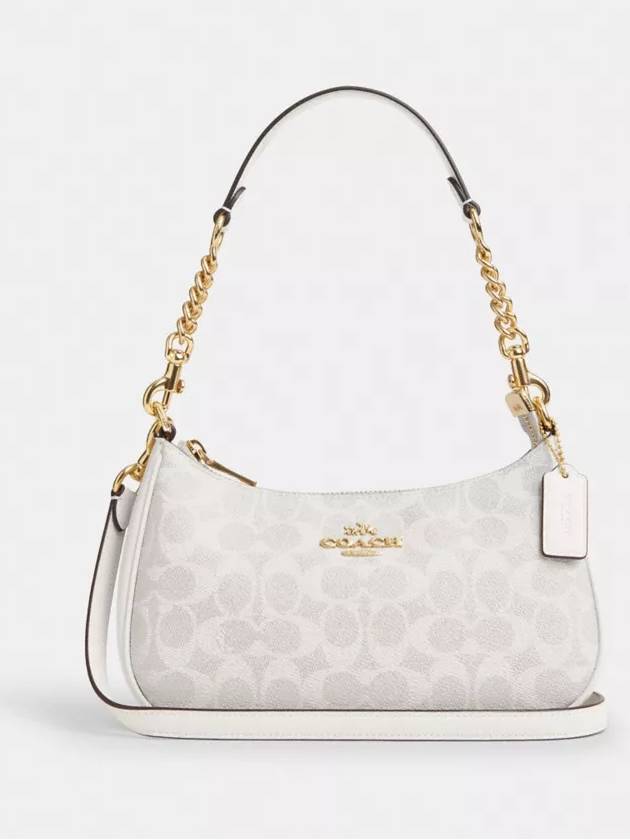 코치 테리 숄더백 시그니처 캔버스 Gold White Chalk