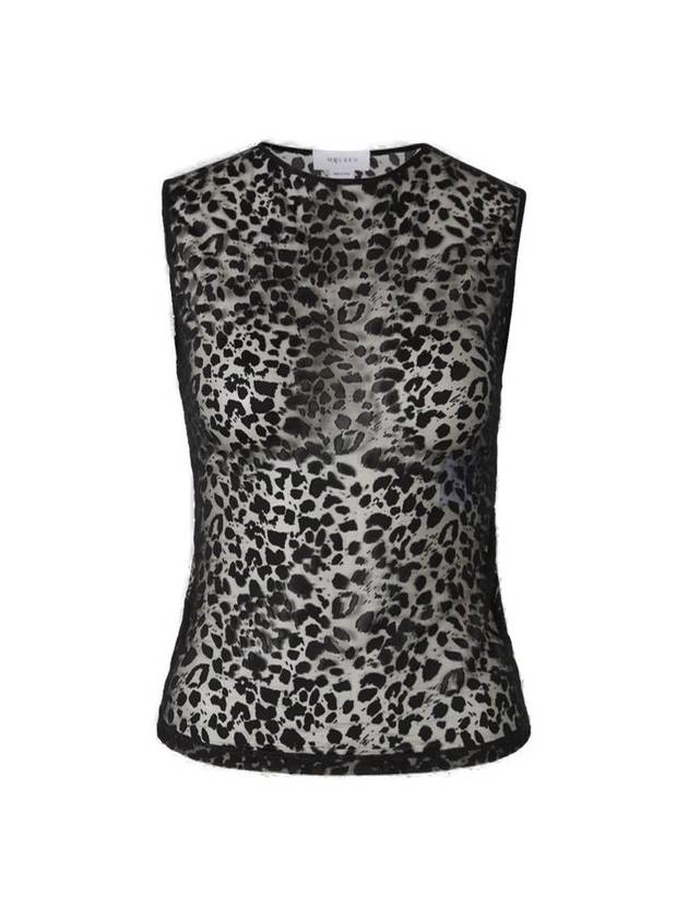 알렉산더 맥퀸 레오파드 프린트 슬리브리스 탑