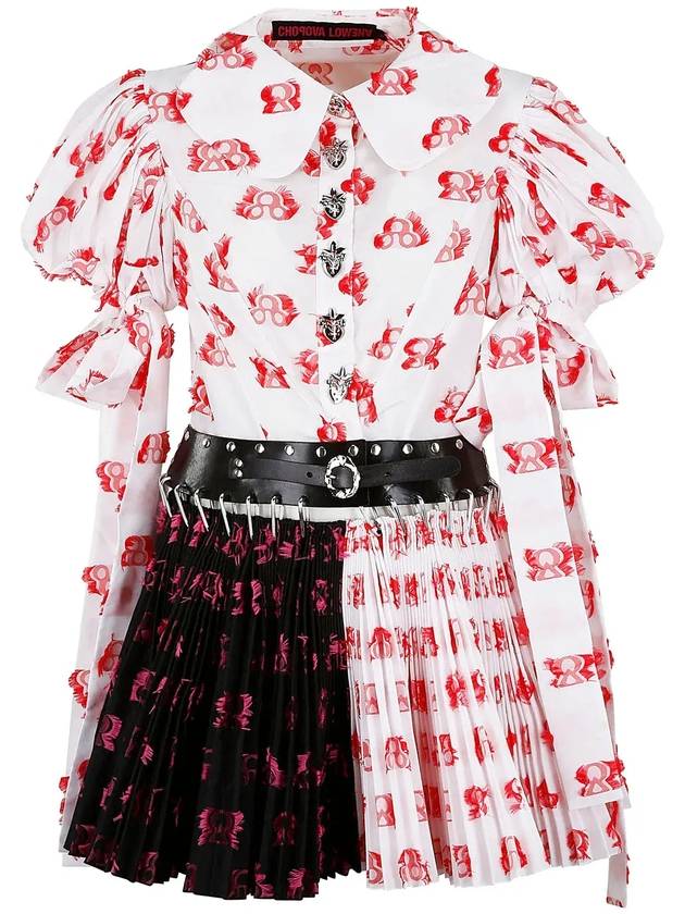 Chopova Lowena 추상 프린트 플리츠 미니 드레스 1276_MULTI