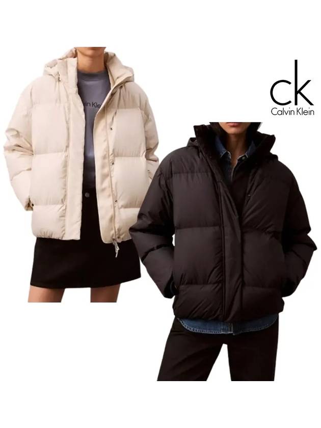 캘빈클라인 패딩 여성 다운 필 탑 후드 자켓 아이보리 블랙