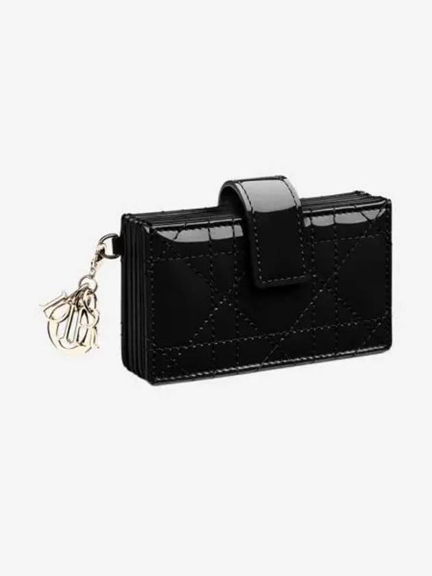 디올 레이디 5 포켓 카드 홀더 페이턴트 까나쥬 카프스킨 블랙 Dior Lady 5 Gusset Card Holder Patent Cannage Calfskin Black