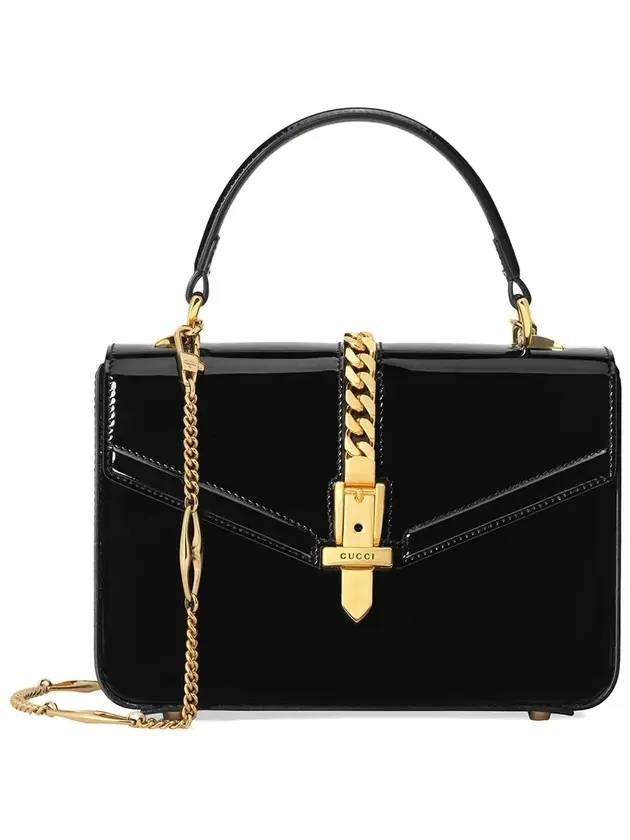 구찌 1969 페이던트 레더 미니 토트 백 블랙