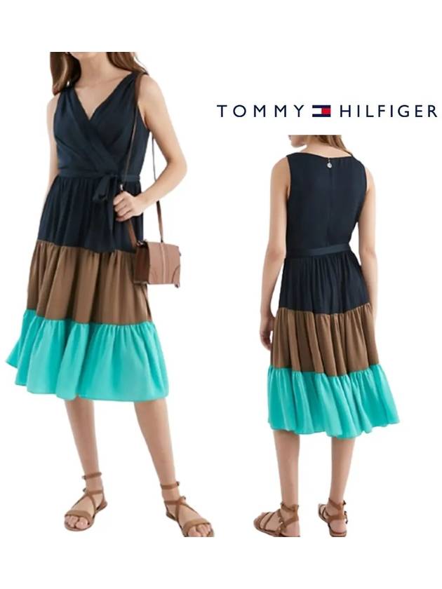 타미힐피거 원피스 컬러블록 티어드 여성 드레스 딥네이비 오버핏 사무실 원피스이쁜곳